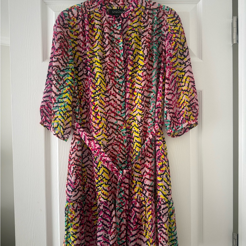 SALONI Multicolor Abstract Print Top in Pink, Yellow & Teal